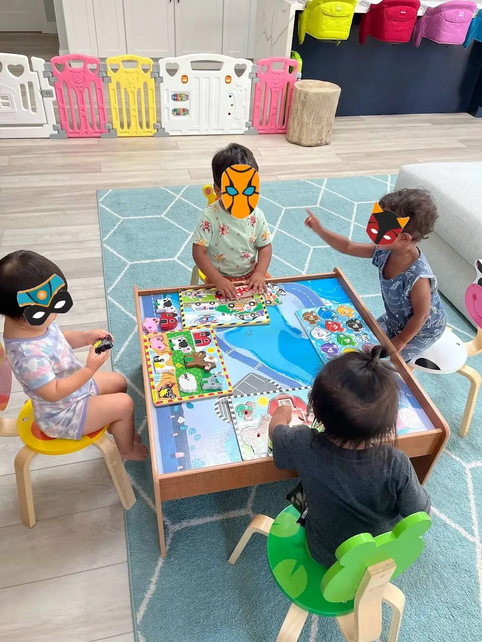 Children participating in a guided daycare activity