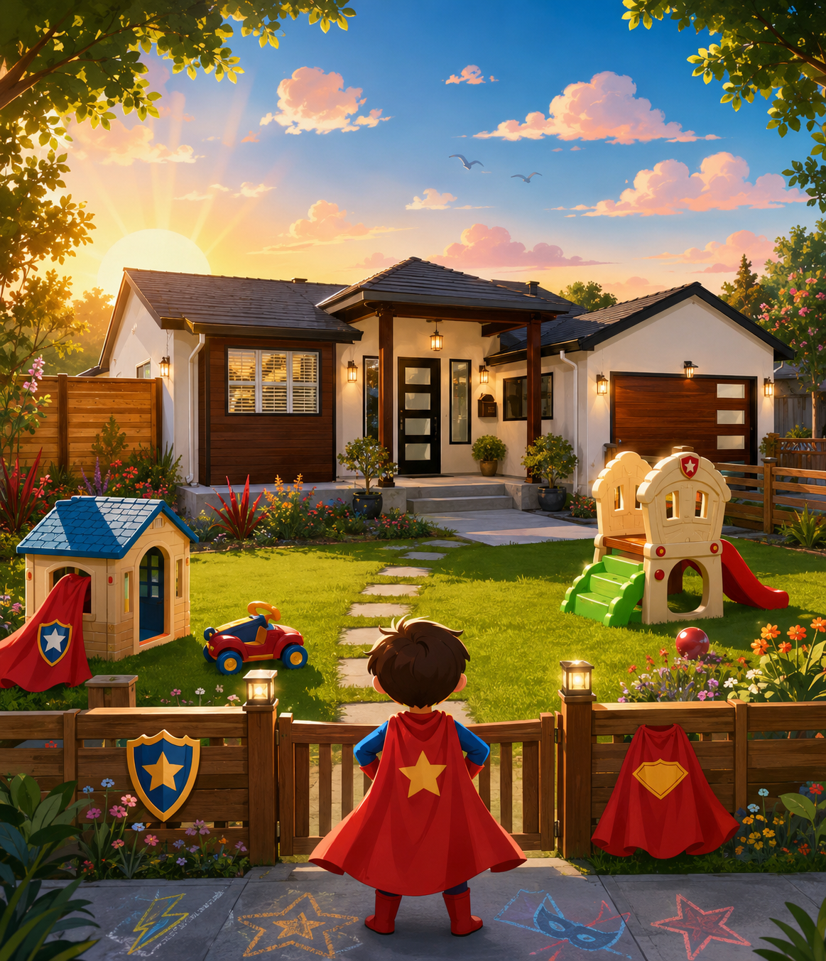 Illustration of the Marvelous Kids Daycare home and outdoor play yard